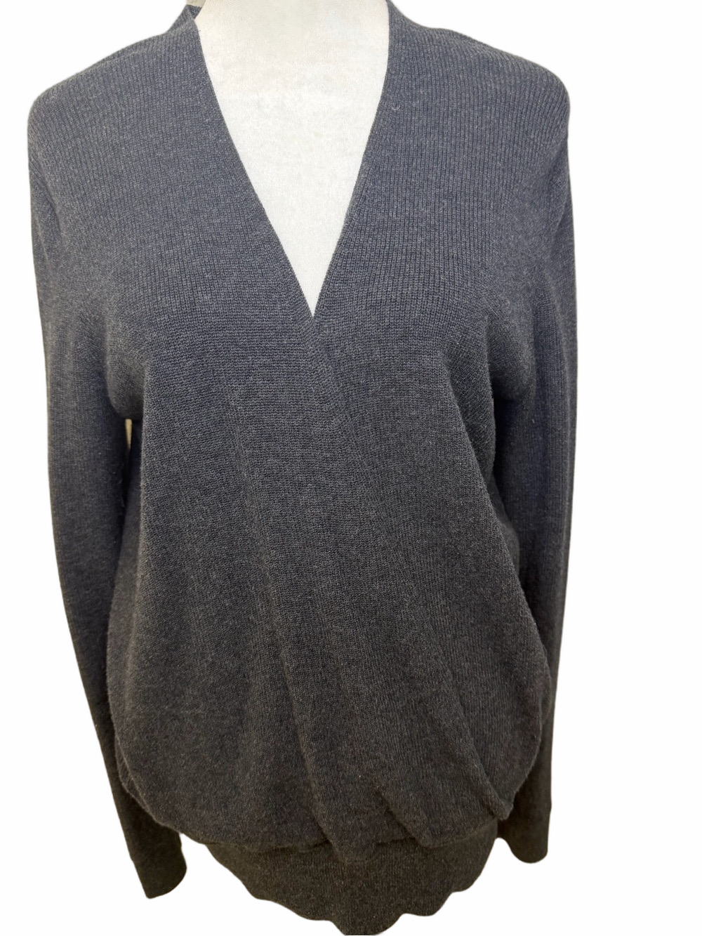 Ann Taylor Gray Wool Blend Surplice Faux Wrap Pullover Sweater - EUC - Size L